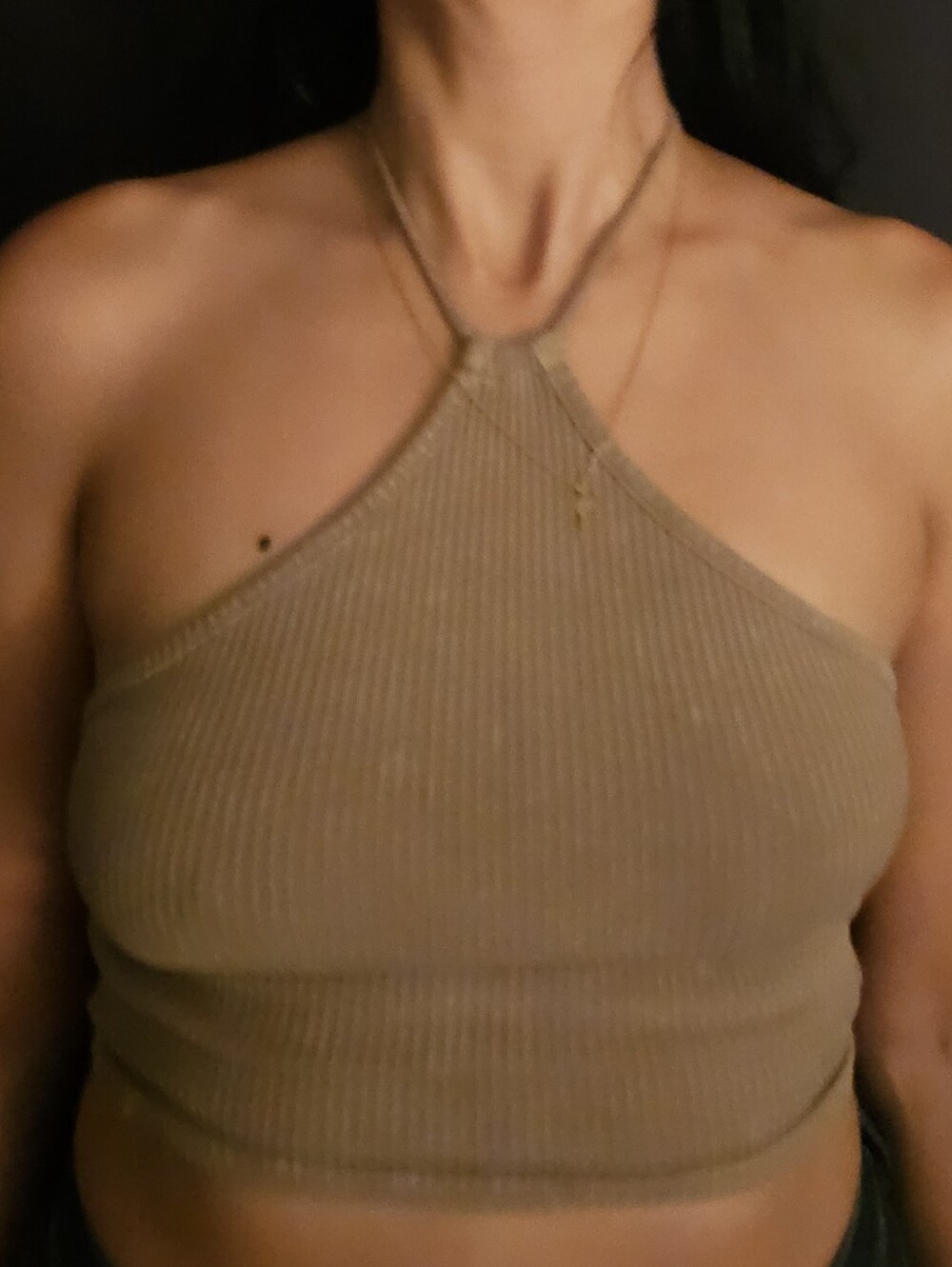 Ribbed Halter Crop Camisole in Taupe